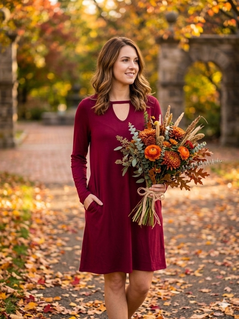 Honeyme Burgundy Keyhole Long Sleeve Shift Swing Dress Large L
